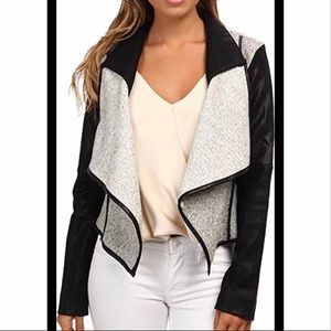 Blank NYC Grey Wool Jacket with Vegan Leather Detailing and Sleeves